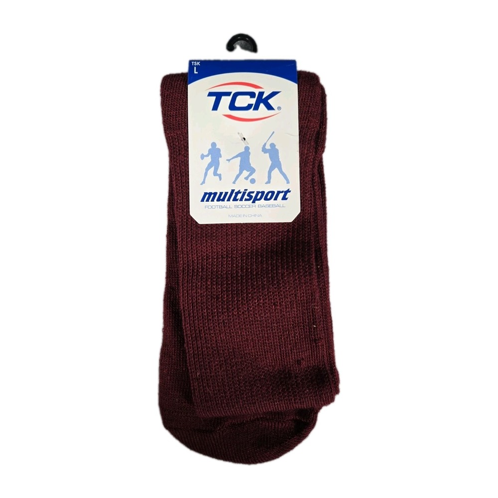 TCK Multisport Athletic Socks Cardinal Maroon TSK Football Soccer Baseball L NEW